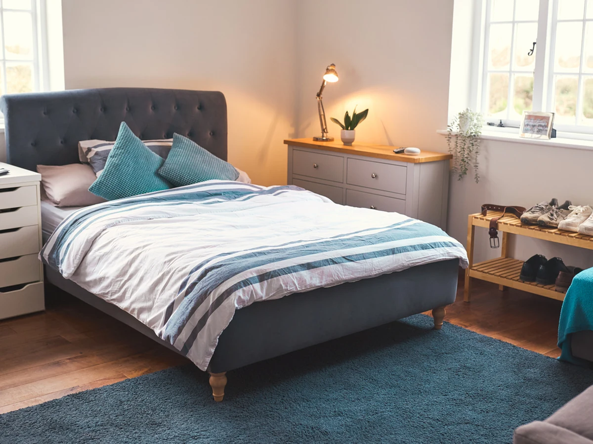 Children's bedroom painted in teal with low-VOC paint by Beaconsfield Decorators
