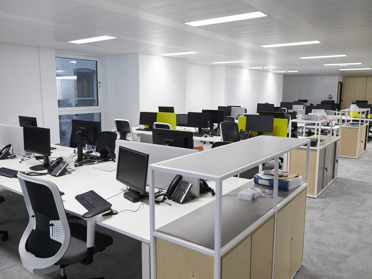 commercial-painting-empty-open-plan-beaconsfield-decorators Empty open-plan office space freshly painted by Beaconsfield Decorators commercial painters