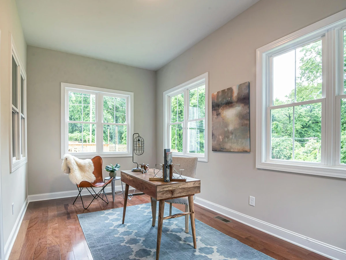 home-office-painting-grey-home-office-beaconsfield-decorators Grey home office interior painted by Beaconsfield Decorators, professional workspace