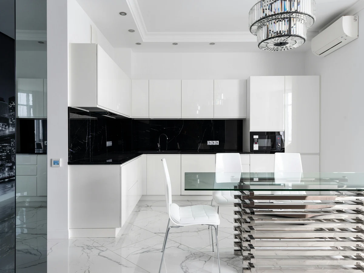 White and black kitchen cabinet painting in Beaconsfield, two-tone painted kitchen