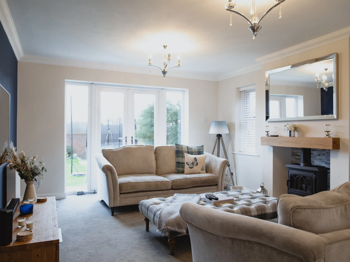 living-room-painting-living-room-blue Feature wall painting with bold blue accent in Beaconsfield, professional interior painters